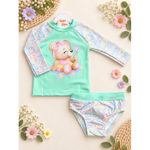 Blusa com Proteção UV50+ e Calcinha Ursinha