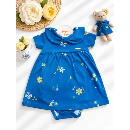 Body Vestido Floral Tropical - Azul Petróleo 