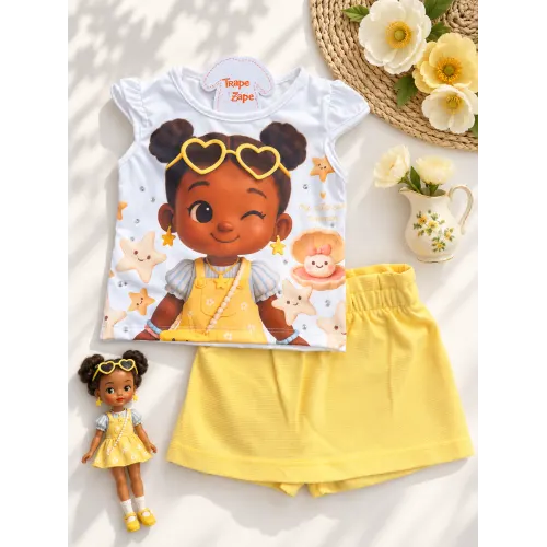 Conj My Cuteness Summer Amarelo Estrelinhas 