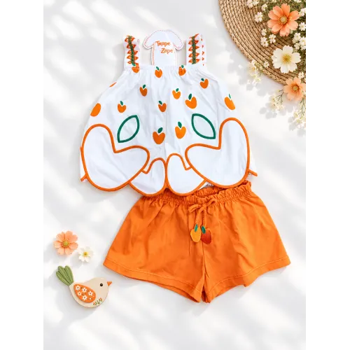 Conj. Regata Caquis e Short - Laranja e Off White