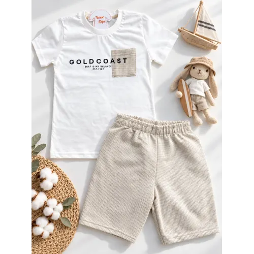 Conj. Camiseta GoldCoast e Bermuda - Areia e Off White