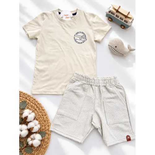 Conj. Camiseta The Ocean Teaches e Bermuda - Areia 