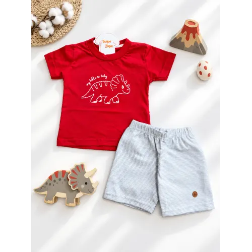 Conj. Camiseta Hello to Baby e Bermuda - Vermelho
