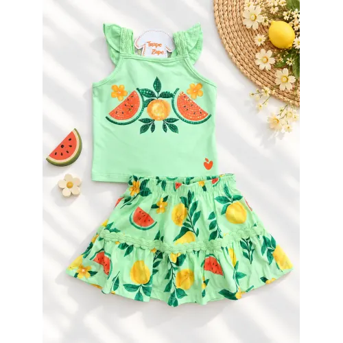  Conj. Regata Frutinhas e Short Saia - Verde