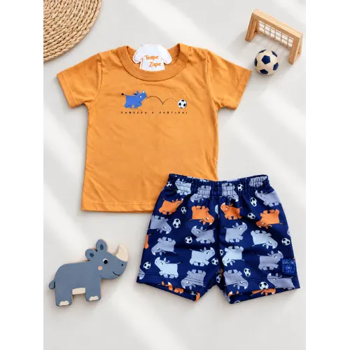 Conj. Camiseta "Começou a Partida" e Bermuda - Areia e Marinho