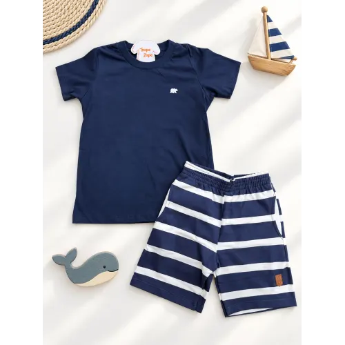 Conj. Camiseta Lamon e Bermuda Listrada - Marinho