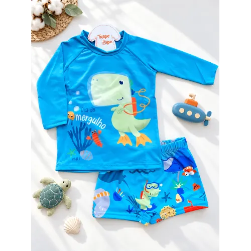 Blusa e Sunga Dinossauro Dia de Mergulho