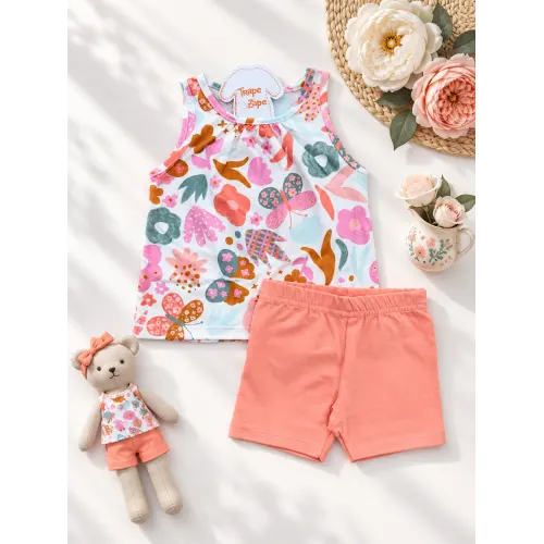  Conj. Regata Borboletas e Short - Off White e Salmão