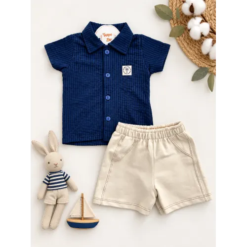 Conj. Camisa Be Kind e Bermuda - Marinho e Areia