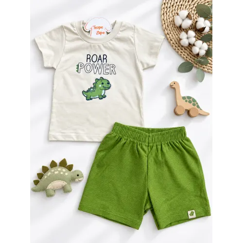 Conj. Camiseta Roar Power e Bermuda - Verde e Areia