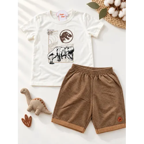  Conj. Camiseta Leave no Trace e Bermuda - Off White e Marrom