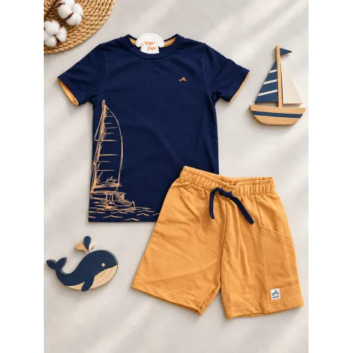 Conj. Camiseta Caravela e Bermuda - Marinho e Areia