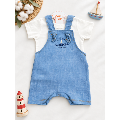 Conj. Camiseta e Jardineira Sailing Club - Azul Jeans