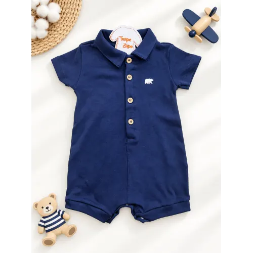 Macaquinho Curto Urso Polar gola polo Marinho com Botões 