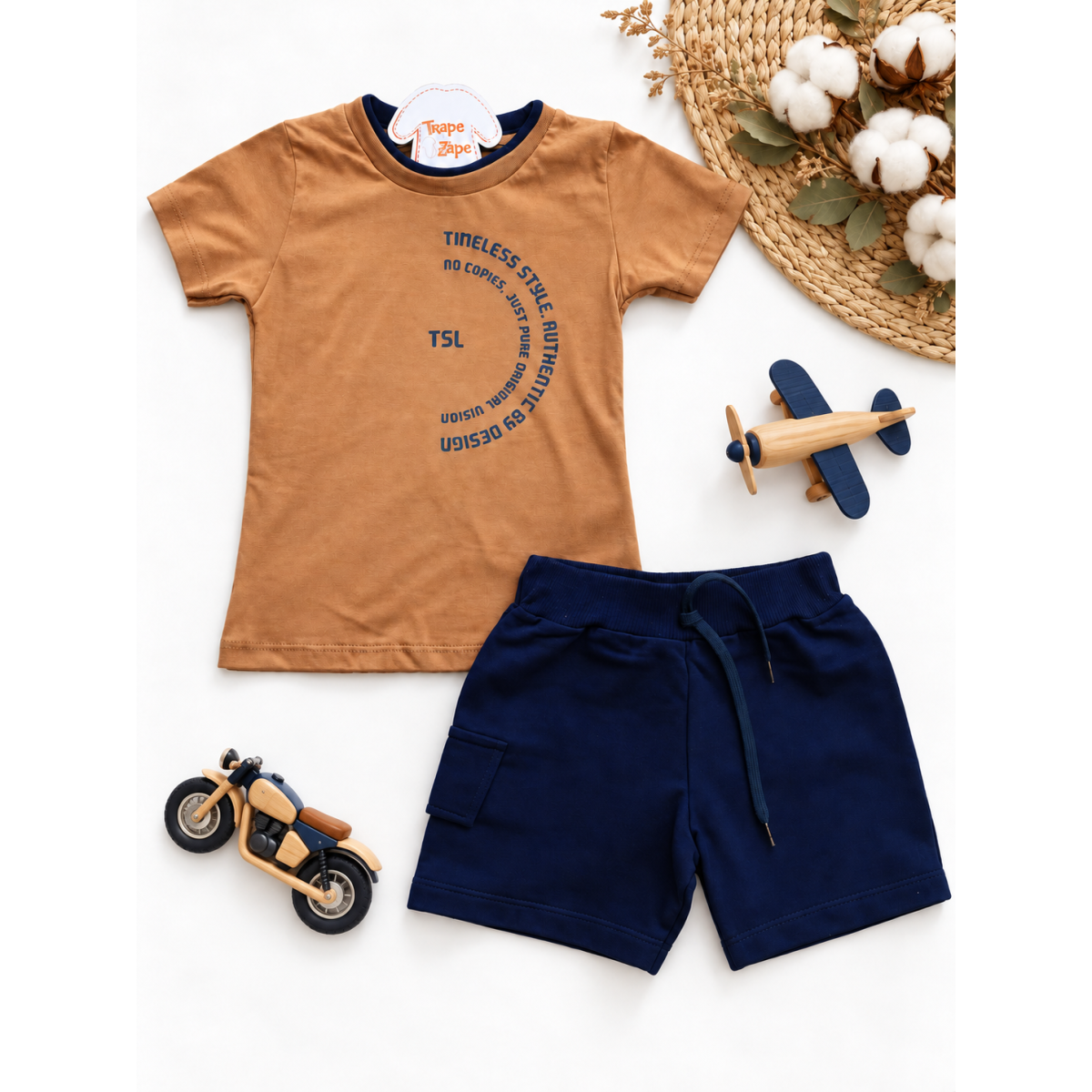 Conj. Camiseta Timeless Style e Bermuda - Marrom e Marinho