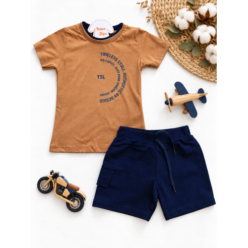 Conj. Camiseta Timeless Style e Bermuda - Marrom e Marinho
