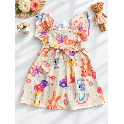 Vestido Bichinhos Felizes com Laço Amarelo