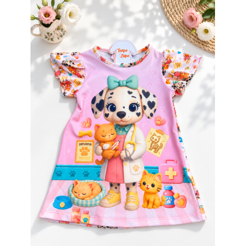  Vestido Futura Veterinária Cãozinho Rosa 
