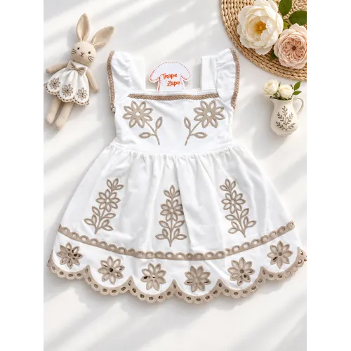 Vestido Flores em Lese - Off White