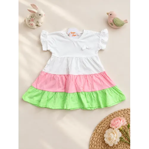 Vestido Três Marias - Off White, Rosa e Verde